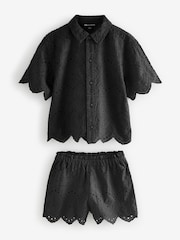 smALLSAINTS Black Girls 100% Cotton Broderie Shirt and Shorts Set - Image 6 of 9