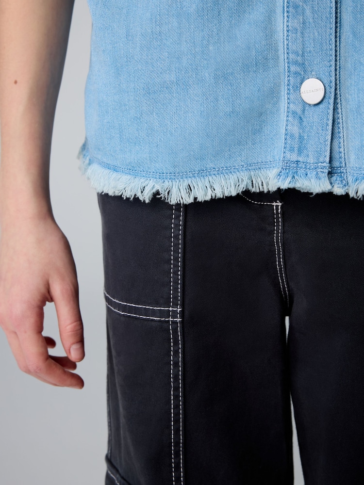 smALLSAINTS Light Blue Denim Girls Tove Short Sleeve 100% Cotton Denim Shirt - Image 5 of 5