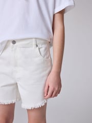 smALLSAINTS Chalk White Girls Astrid High Waisted Denim 100% Cotton Shorts - Image 3 of 8