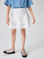 smALLSAINTS White Girls Broderie Tiered 100% Cotton Skirt - Image 1 of 9