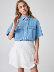 smALLSAINTS White Girls Broderie Tiered 100% Cotton Skirt - Image 2 of 9