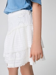 smALLSAINTS White Girls Broderie Tiered 100% Cotton Skirt - Image 5 of 9