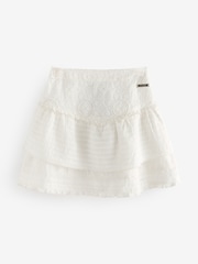 smALLSAINTS White Girls Broderie Tiered 100% Cotton Skirt - Image 6 of 9