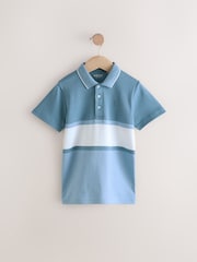 modra - z izrazitim barvnim vzorcem črtast; progast kratek rokav; s kratkimi rokavi 100% Cotton polo majice (3-16yrs) - Slika 1 iz 4