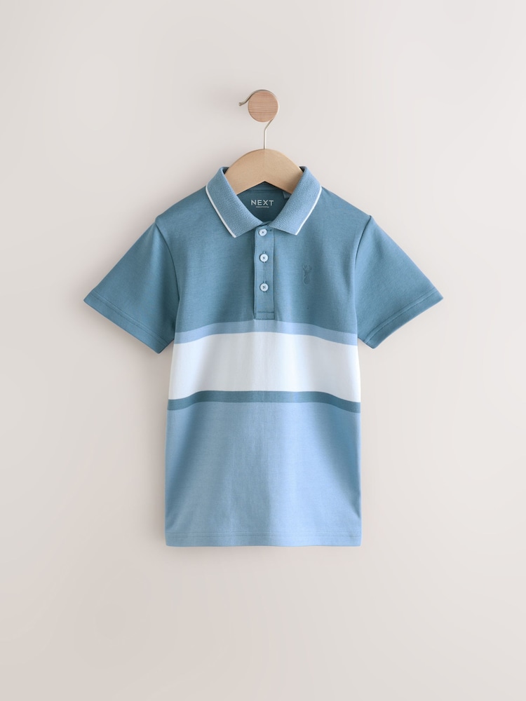 modra - z izrazitim barvnim vzorcem črtast; progast kratek rokav; s kratkimi rokavi 100% Cotton polo majice (3-16yrs) - Slika 1 iz 4