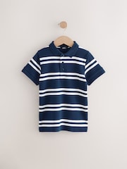 Navy/White Stripe Textured Short Sleeve 100% Cotton Polo Shirt (3-16yrs) - Image 1 of 5