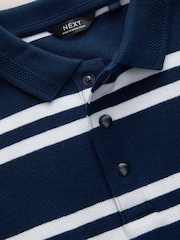 Navy/White Stripe Textured Short Sleeve 100% Cotton Polo Shirt (3-16yrs) - Image 3 of 5