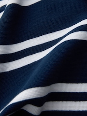 Navy/White Stripe Textured Short Sleeve 100% Cotton Polo Shirt (3-16yrs) - Image 4 of 5