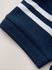 Navy/White Stripe Textured Short Sleeve 100% Cotton Polo Shirt (3-16yrs) - Image 5 of 5