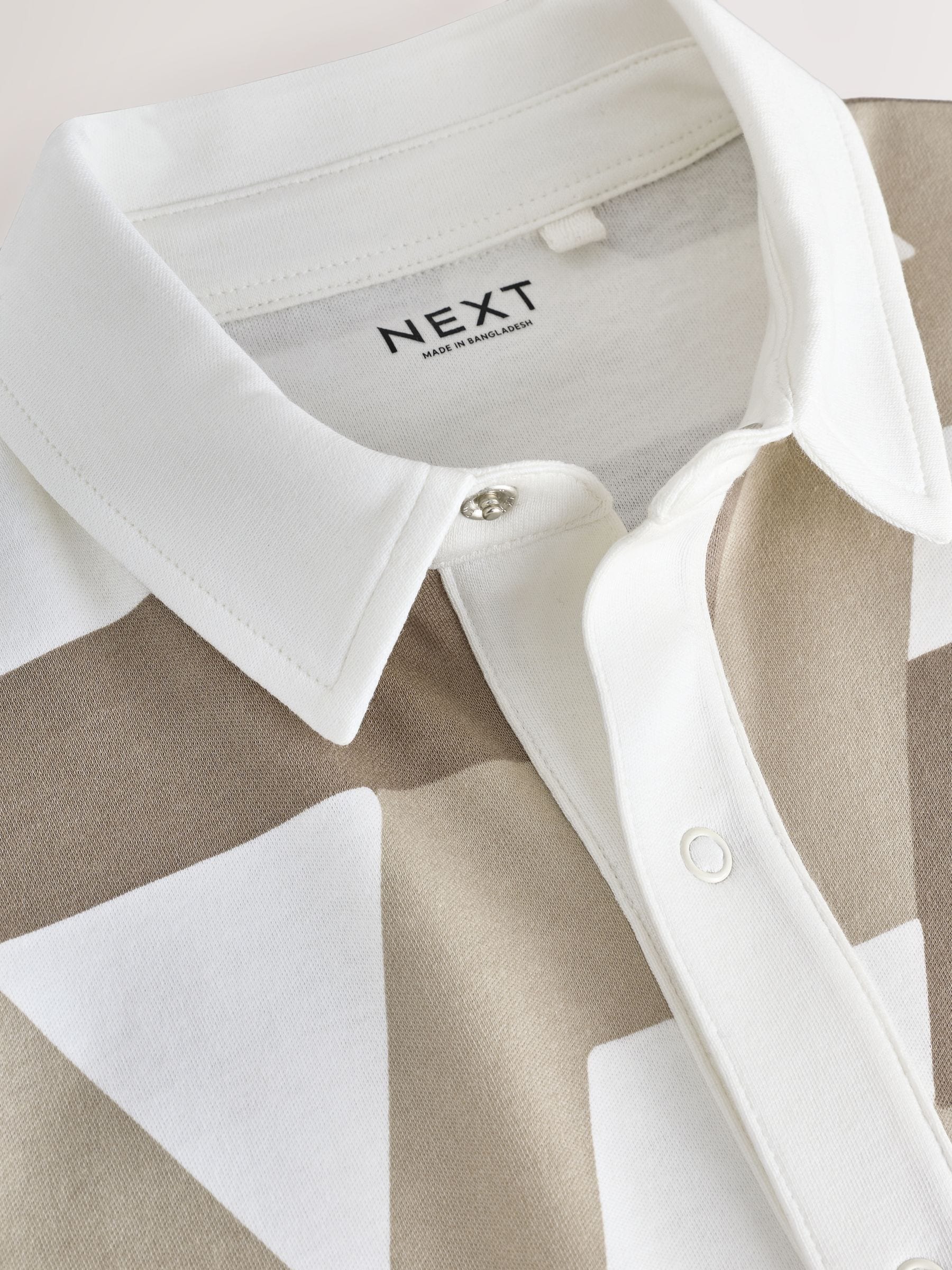 Buy Stone/White 100% Cotton Geo Short Sleeve Polo Shirt (3-16yrs
