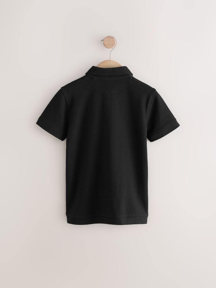 Black Zip Through Short Sleeve 100% Cotton Polo Shirt (3-16yrs) - Image 2 of 4