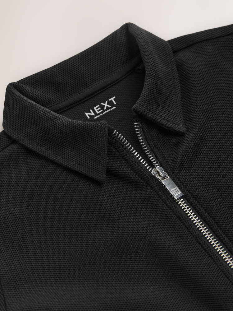 Black Zip Through Short Sleeve 100% Cotton Polo Shirt (3-16yrs) - Image 4 of 4
