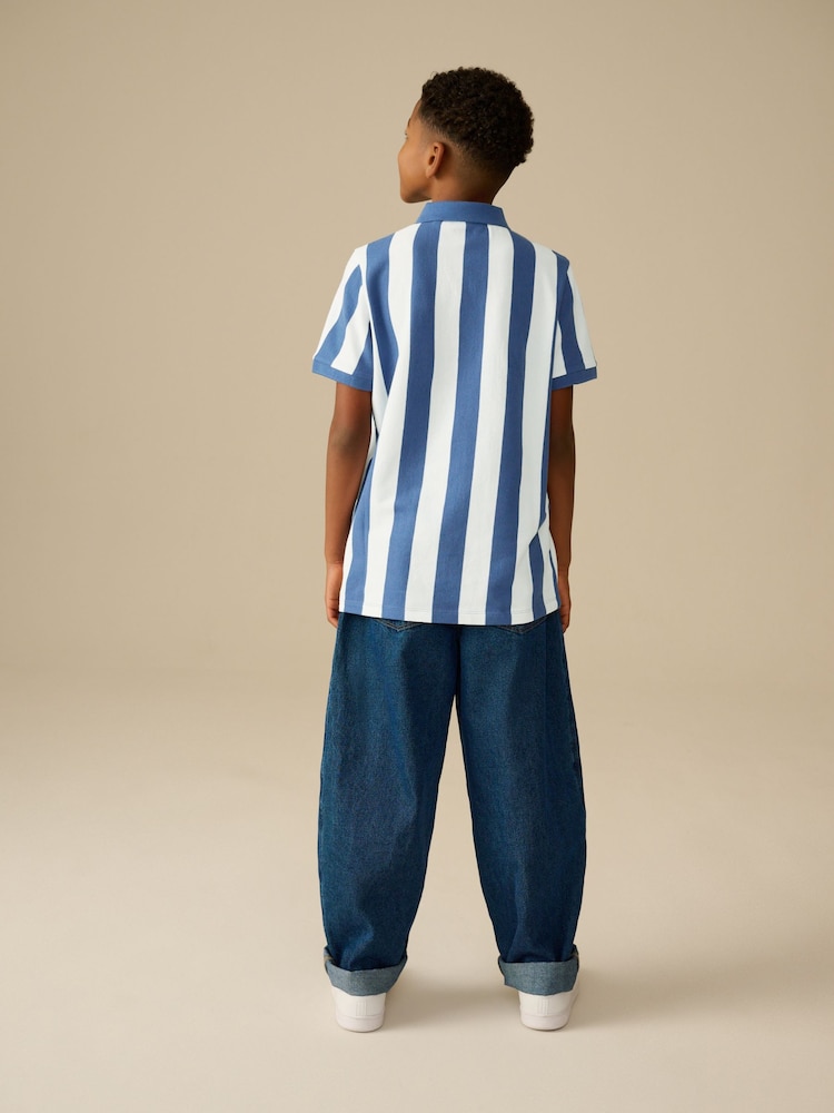 Blue/White Stripe Short Sleeve Polo Shirt (3-16yrs) - Image 2 of 7 Blue/White Stripe Short Sleeve Polo Shirt (3-16yrs) - Image 2 of 7