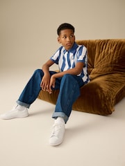 Blue/White Stripe Short Sleeve Polo Shirt (3-16yrs) - Image 3 of 7