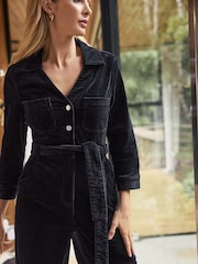 Friends Like These Dark Navy Blue Petite 3/4 Sleeve Wide Leg Corduroy Jumpsuit - Image 2 of 4