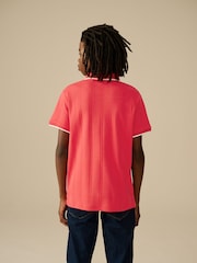 Red Textured Short Sleeve 100% Cotton Jersey Polo Shirt (3-16yrs) - Image 3 of 7