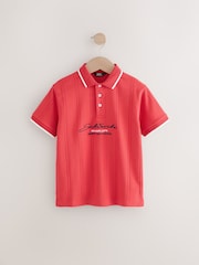 Red Textured Short Sleeve 100% Cotton Jersey Polo Shirt (3-16yrs) - Image 4 of 7