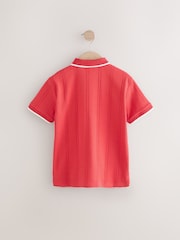 Red Textured Short Sleeve 100% Cotton Jersey Polo Shirt (3-16yrs) - Image 5 of 7