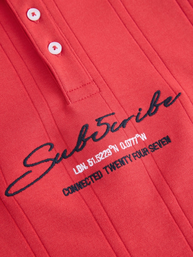 Red Textured Short Sleeve 100% Cotton Jersey Polo Shirt (3-16yrs) - Image 7 of 7