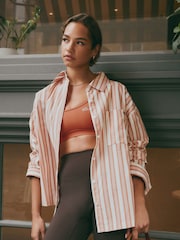 self. Rust Brown Stripe Oversized 100% Cotton Shirt - Image 1 of 1
