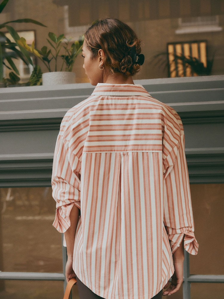 self. Rust Brown Stripe Oversized 100% Cotton Shirt - Image 3 of 8