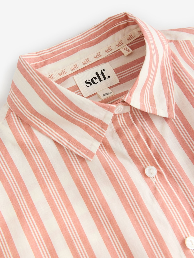 self. Rust Brown Stripe Oversized 100% Cotton Shirt - Image 7 of 8