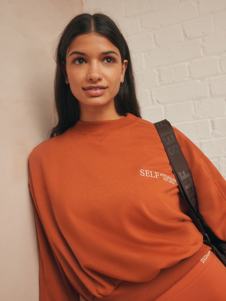 self. Rust Brown Crew Neck Sweat Top - Image 1 of 7