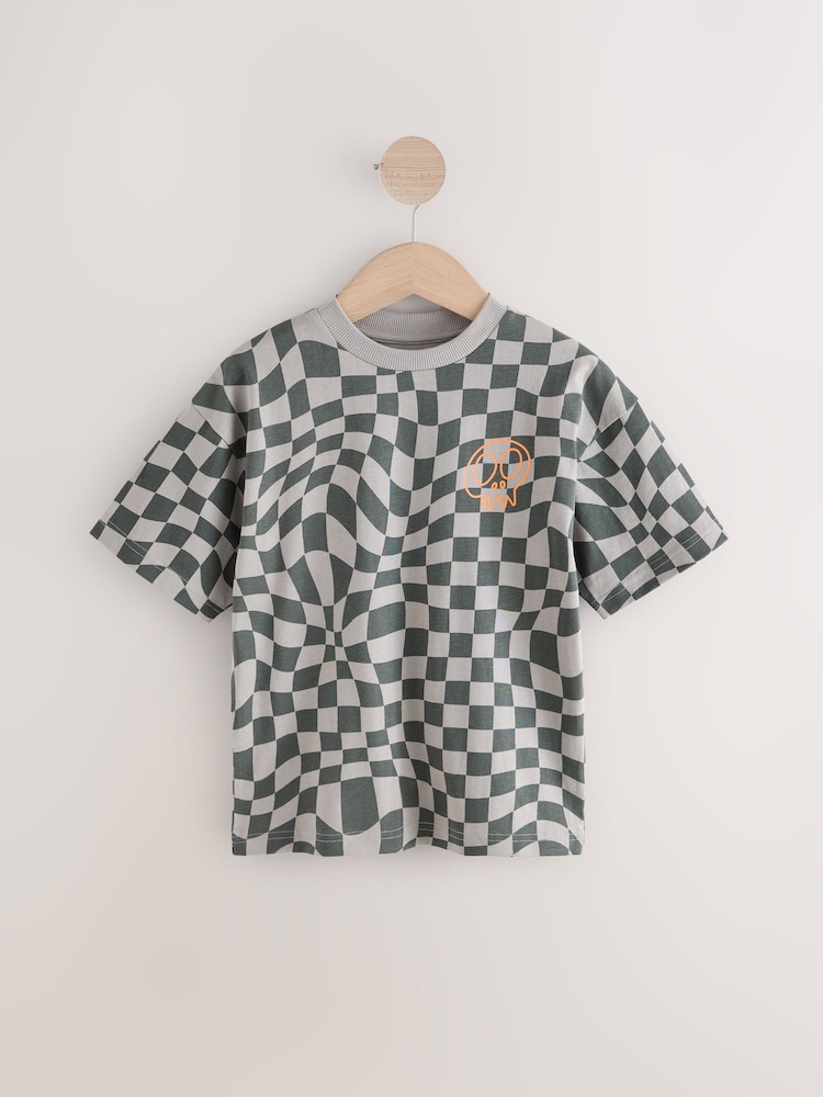 Grey Checkerboard Relaxed Fit Short Sleeve Graphic Print T-Shirt (3-16yrs) - Image 1 of 4