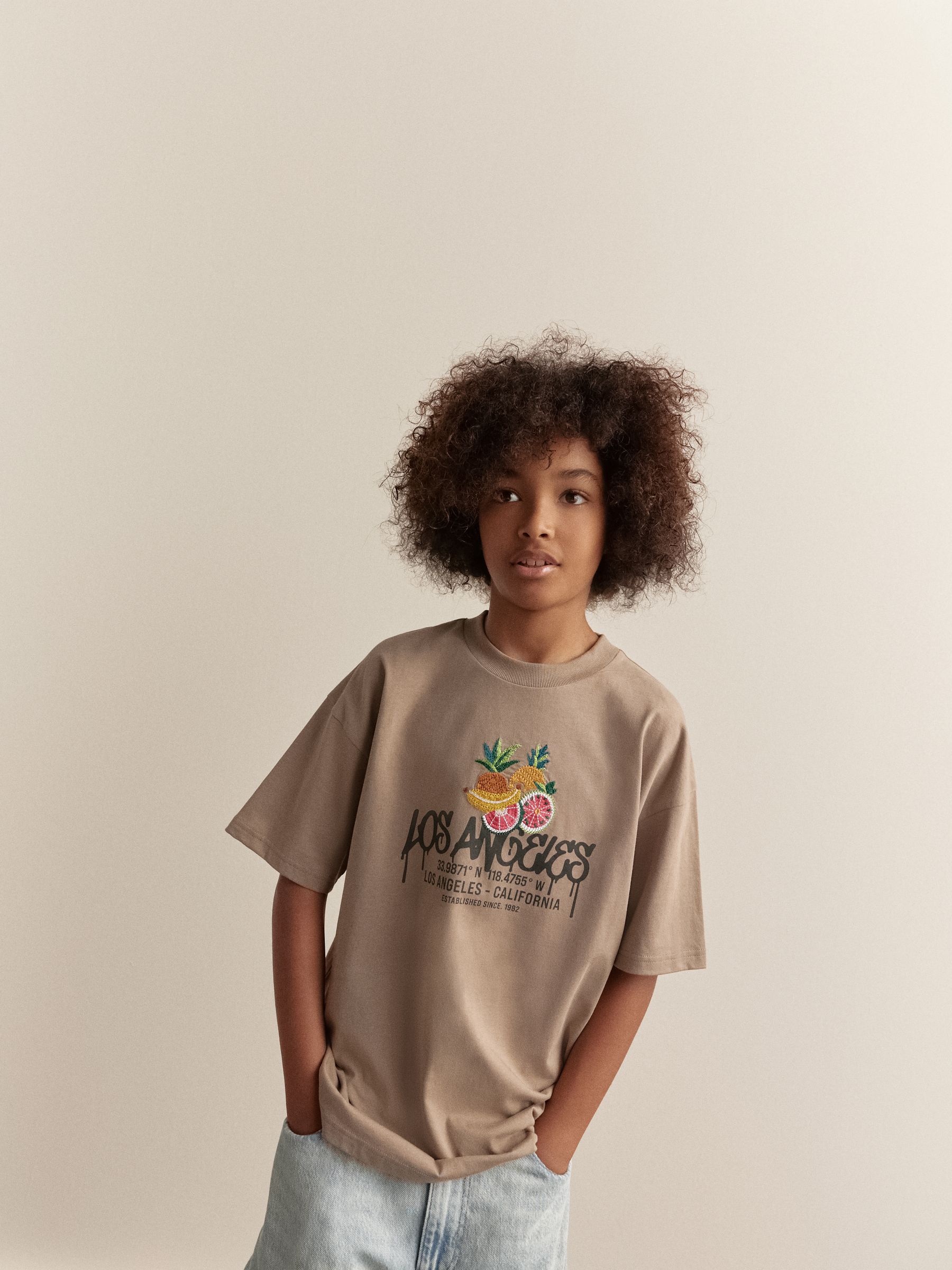 STONE ｜SHORT-SLEEVED ROUND NECK T-SHIRTS (24113 C Buy Stone LA Back Print Relaxed Fit Short Sleeve Graphic