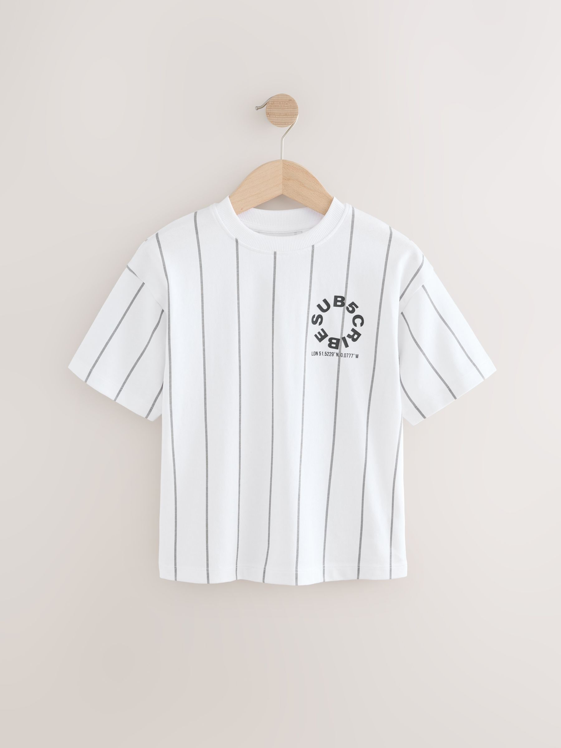 Buy White/Black Stripe Relaxed Fit Short Sleeve Graphic