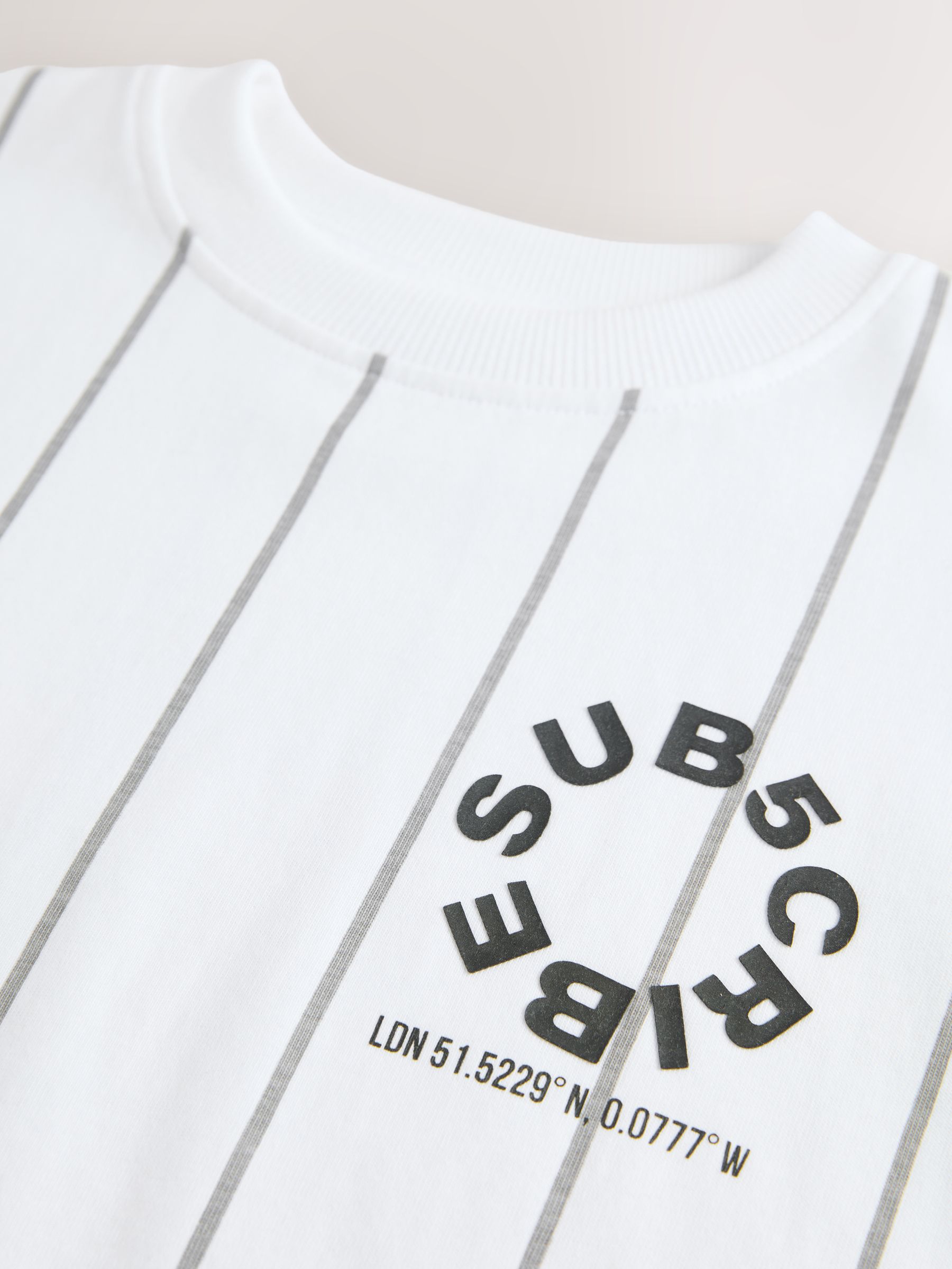 Buy White/Black Stripe Relaxed Fit Short Sleeve Graphic