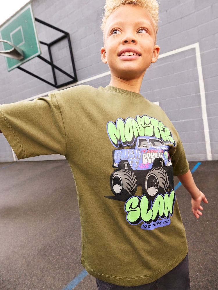 Khaki Green Truck Relaxed Fit Short Sleeve Graphic Print T-Shirt (3-16yrs) - Image 3 of 7