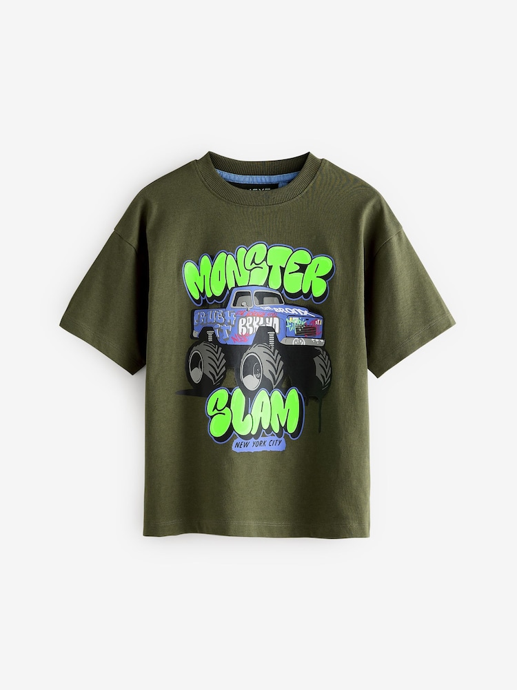 Khaki Green Truck Relaxed Fit Short Sleeve Graphic Print T-Shirt (3-16yrs) - Image 4 of 7