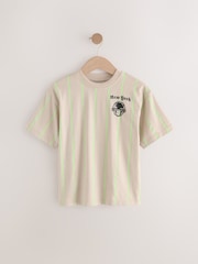 Stone/Lime Stripe Relaxed Fit Short Sleeve Graphic Print T-Shirt (3-16yrs) - Image 1 of 4