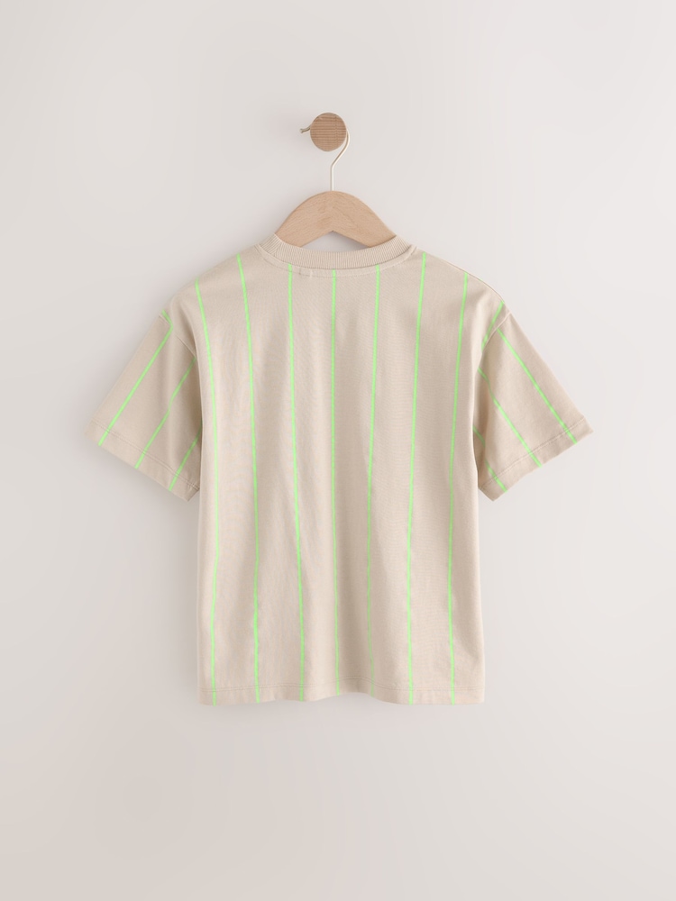 Stone/Lime Stripe Relaxed Fit Short Sleeve Graphic Print T-Shirt (3-16yrs) - Image 2 of 4 Stone/Lime Stripe Relaxed Fit Short Sleeve Graphic Print T-Shirt (3-16yrs) - Image 2 of 4