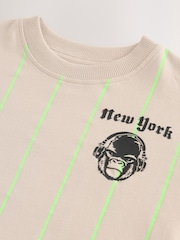 Stone/Lime Stripe Relaxed Fit Short Sleeve Graphic Print T-Shirt (3-16yrs) - Image 4 of 4