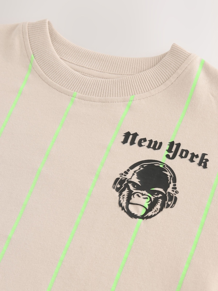Stone/Lime Stripe Relaxed Fit Short Sleeve Graphic Print T-Shirt (3-16yrs) - Image 4 of 4