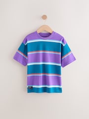Purple/Teal Blue Stripe Relaxed Fit Short Sleeve 100% Cotton T-Shirt (3-16yrs) - Image 1 of 4