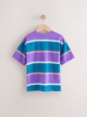 Purple/Teal Blue Stripe Relaxed Fit Short Sleeve 100% Cotton T-Shirt (3-16yrs) - Image 2 of 4