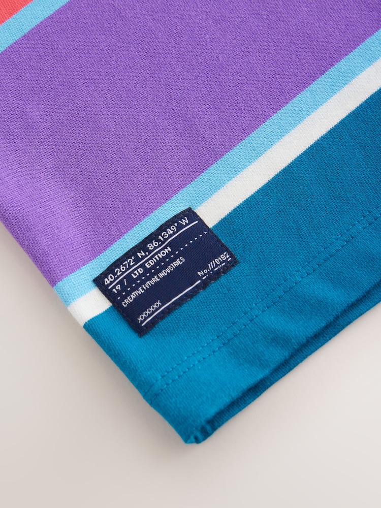 Purple/Teal Blue Stripe Relaxed Fit Short Sleeve 100% Cotton T-Shirt (3-16yrs) - Image 4 of 4