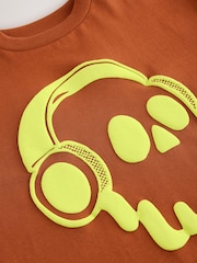 Rust Brown/ Fluro Skull Relaxed Fit Short Sleeve Graphic Print T-Shirt (3-16yrs) - Image 3 of 4