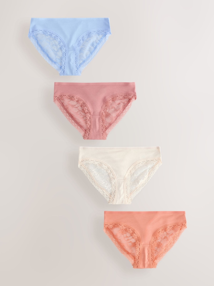 Cream / Apricot / Blush / Blue High Leg Full Brief Modal Ultimate Comfort Lace Knickers 4 Pack - Image 1 of 7