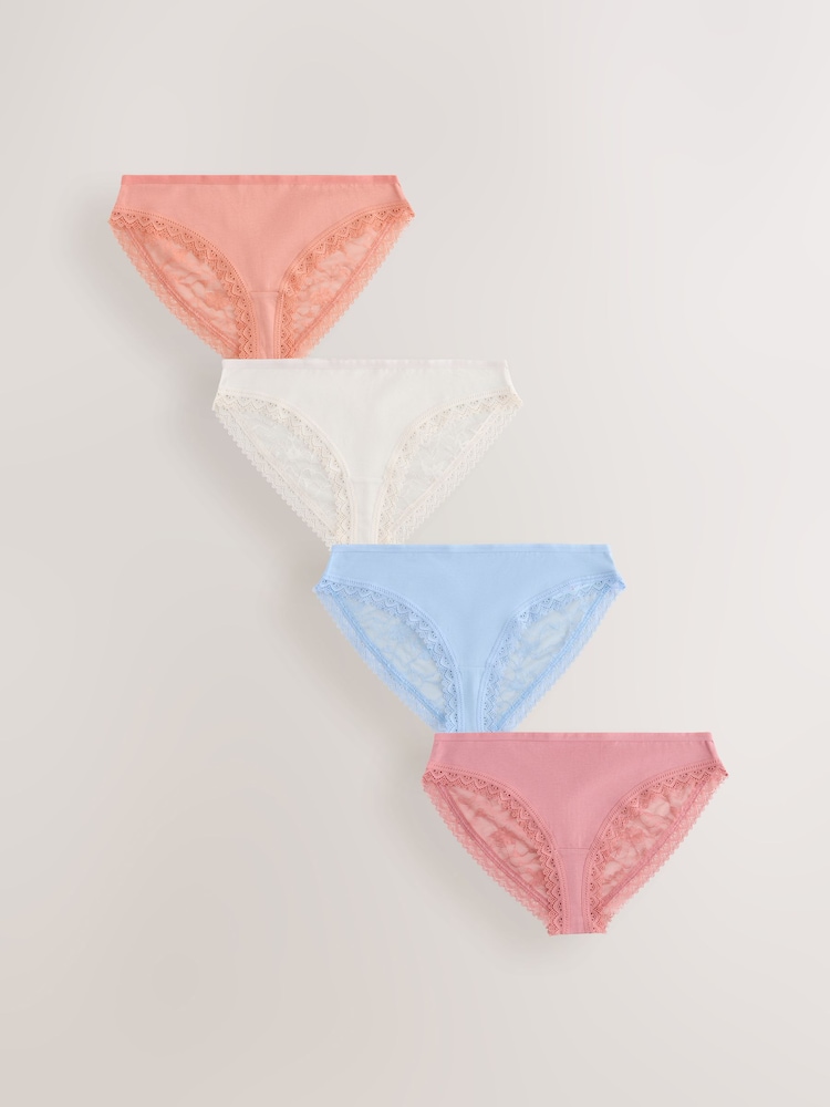 Cream / Apricot / Blush / Blue Brazilian Full Brief Modal Ultimate Comfort Lace Knickers 4 Pack - Image 1 of 7
