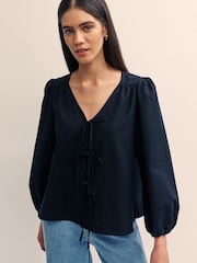 Nobody's Child Black Bernadetta Cotton/Linen Mix Top - Image 1 of 4
