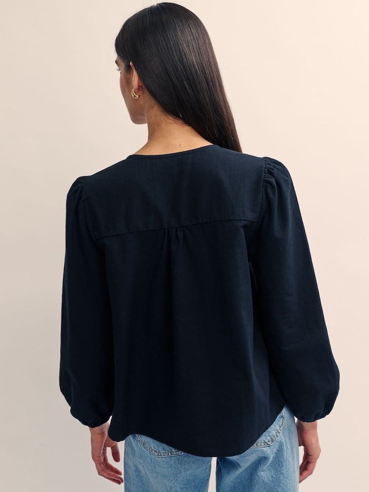 Nobody's Child Black Bernadetta Cotton/Linen Mix Top - Image 2 of 4