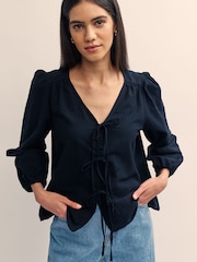 Nobody's Child Black Bernadetta Cotton/Linen Mix Top - Image 4 of 4