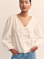 Nobody's Child White Bernadetta Cotton/Linen Mix Top - Image 1 of 5