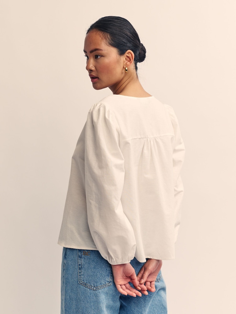 Nobody's Child White Bernadetta Cotton/Linen Mix Top - Image 2 of 5