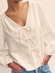 Nobody's Child White Bernadetta Cotton/Linen Mix Top - Image 3 of 5
