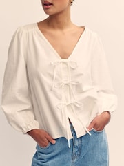Nobody's Child White Bernadetta Cotton/Linen Mix Top - Image 4 of 5